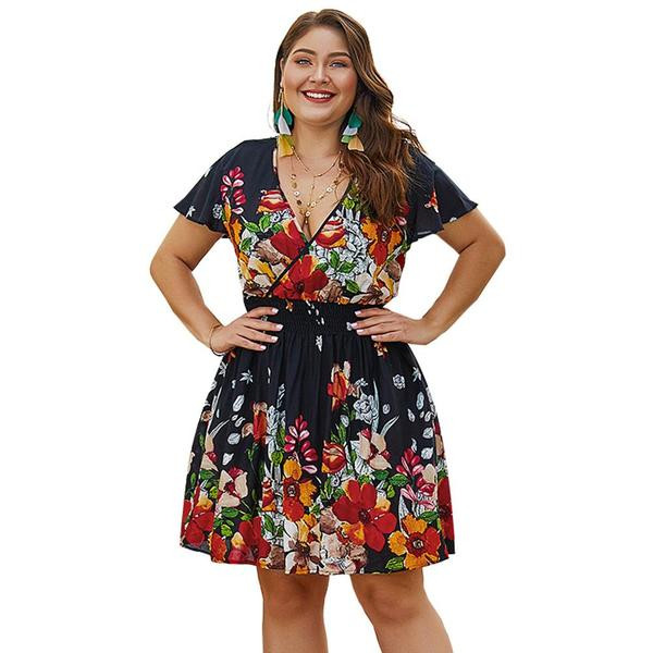 Rochie de dama colorata cu maneci scurte si decolteu in V in doua culori