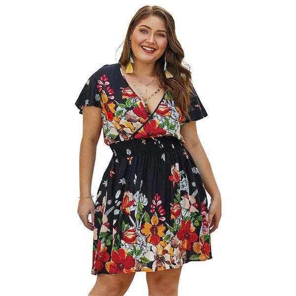 Rochie de dama colorata cu maneci scurte si decolteu in V in doua culori