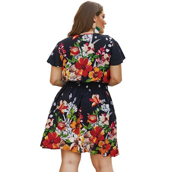 Rochie de dama colorata cu maneci scurte si decolteu in V in doua culori