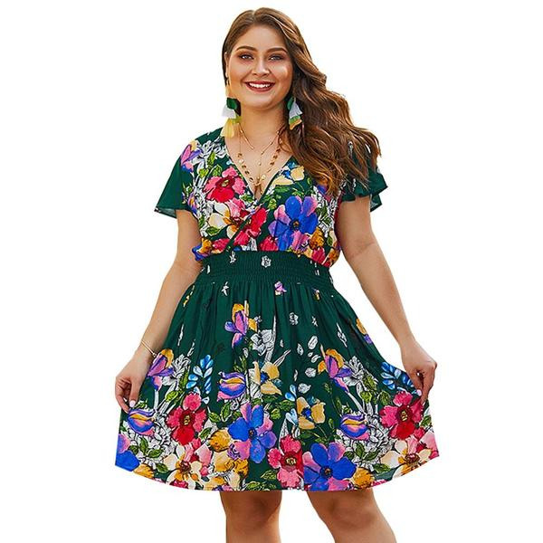 Rochie de dama colorata cu maneci scurte si decolteu in V in doua culori