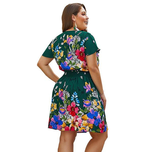 Rochie de dama colorata cu maneci scurte si decolteu in V in doua culori