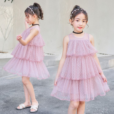 Стилна детска рокля с тюл-в сив и розов цвят