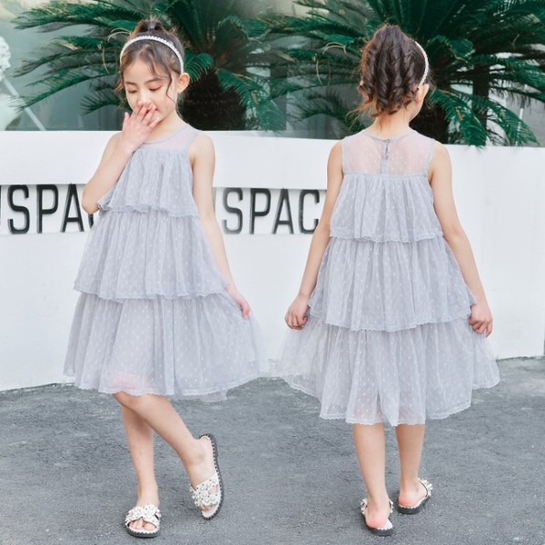 Rochie eleganta pentru copii cu tul in gri si roz