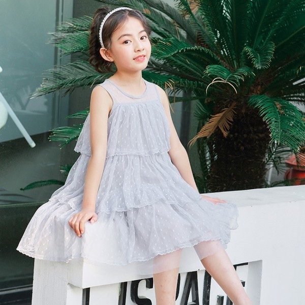 Rochie eleganta pentru copii cu tul in gri si roz