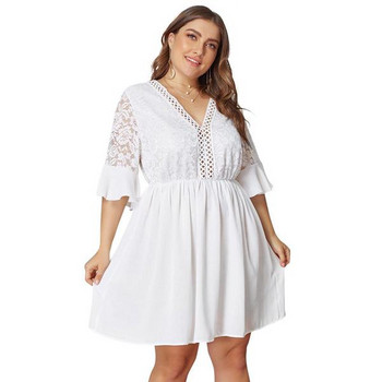 Rochie moderna de dama cu dantela alba