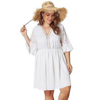 Rochie moderna de dama cu dantela alba