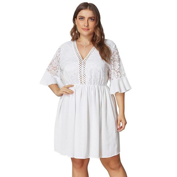 Rochie moderna de dama cu dantela alba