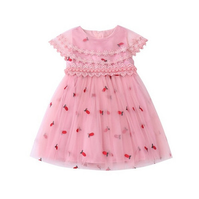 Стилна детска рокля в бял и розов цвят-разкроен модел
