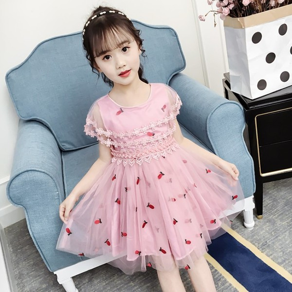 Rochie eleganta pentru copii in alb si roz model croiat