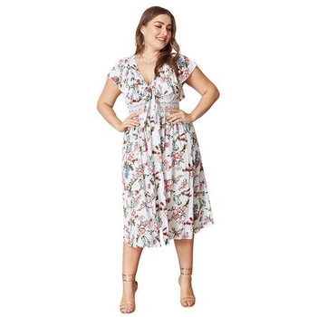 Rochie moderna de dama cu maneci scurte in alb si imprimeu color