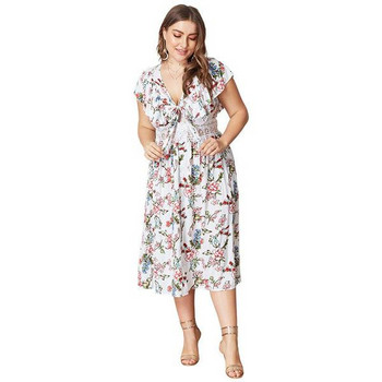 Rochie moderna de dama cu maneci scurte in alb si imprimeu color