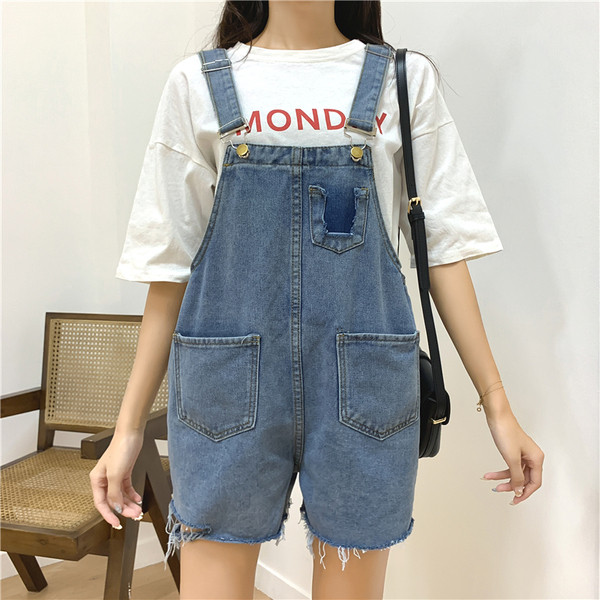 Salopetă de damă modernă din denim cu buzunare în albastru