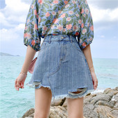 Fusta de dama moderna din denim cu motive rupte si marimi pana la 5XL