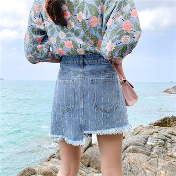 Fusta de dama moderna din denim cu motive rupte si marimi pana la 5XL