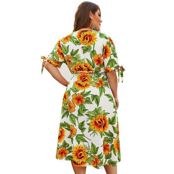 Ежедневна дамска рокля с къс ръкав и връзки в цветен десен