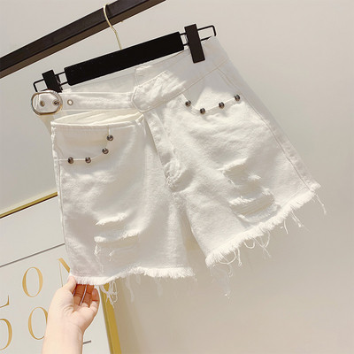 Pantaloni scurți din denim de damă în alb și negru