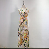 Rochie casual din sifon cu decolteu in V si bretele cu model colorat