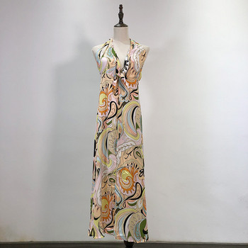 Rochie casual din sifon cu decolteu in V si bretele cu model colorat