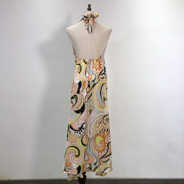 Rochie casual din sifon cu decolteu in V si bretele cu model colorat