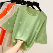 Bluza de dama cu maneci scurte si pietre in mai multe culori