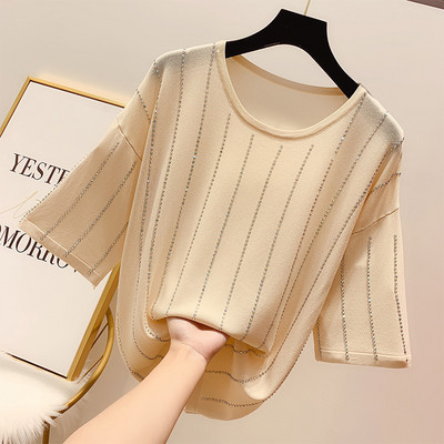 Bluza de dama cu maneci scurte si pietre in mai multe culori