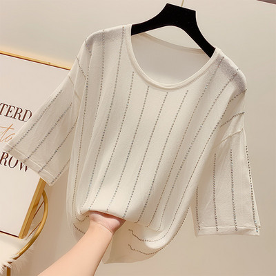 Bluza de dama cu maneci scurte si pietre in mai multe culori