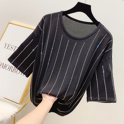 Bluza de dama cu maneci scurte si pietre in mai multe culori