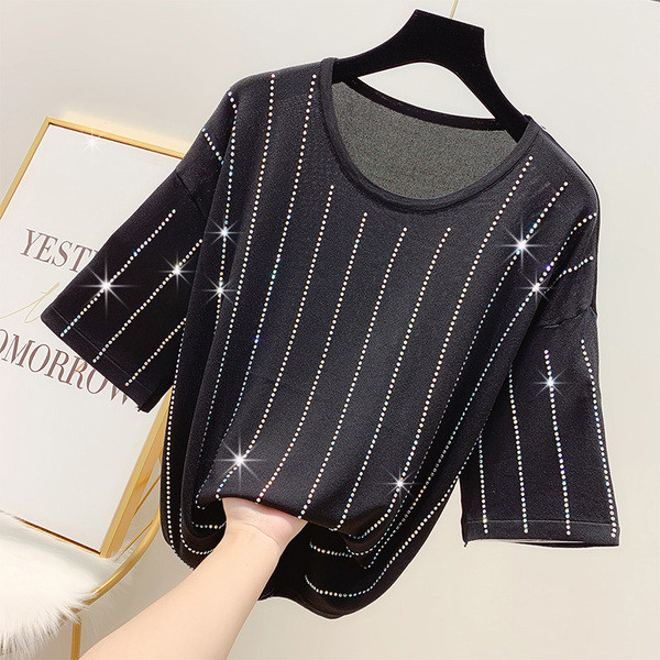 Bluza de dama cu maneci scurte si pietre in mai multe culori