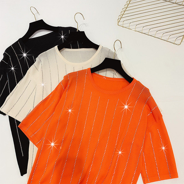 Bluza de dama cu maneci scurte si pietre in mai multe culori