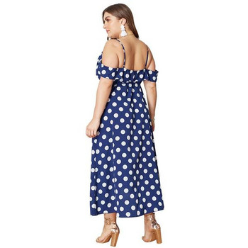 Rochie casual de dama cu umerii goi si decolteu adanc in albastru