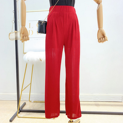 Дамски панталон с висока талия в черен и червен цвят