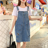 Модерен дамски дънков сукман със скъсани мотиви и размери до 5XL