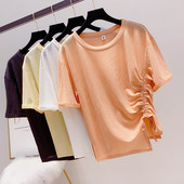 Tricou de damă cu mâneci strălucitoare și decolteu O