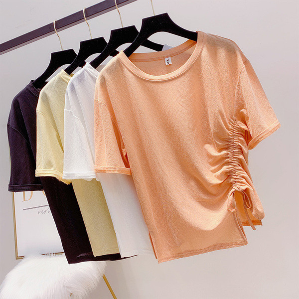 Tricou de damă cu mâneci strălucitoare și decolteu O