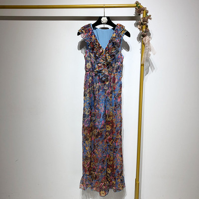 Salopeta de dama lunga din sifon cu model floral