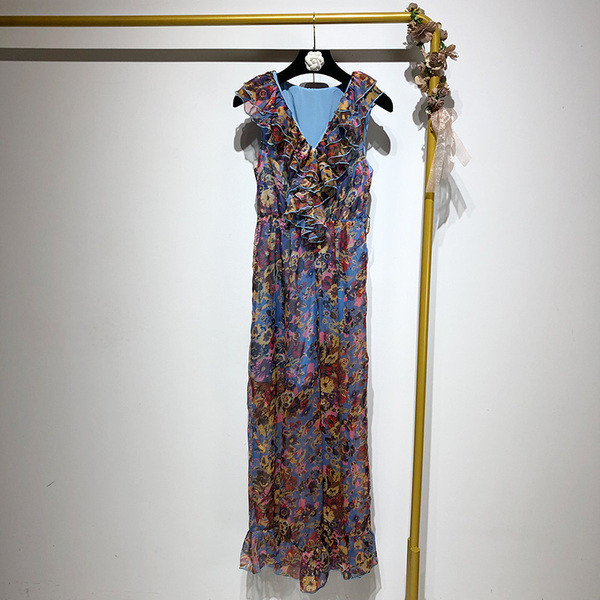 Salopeta de dama lunga din sifon cu model floral