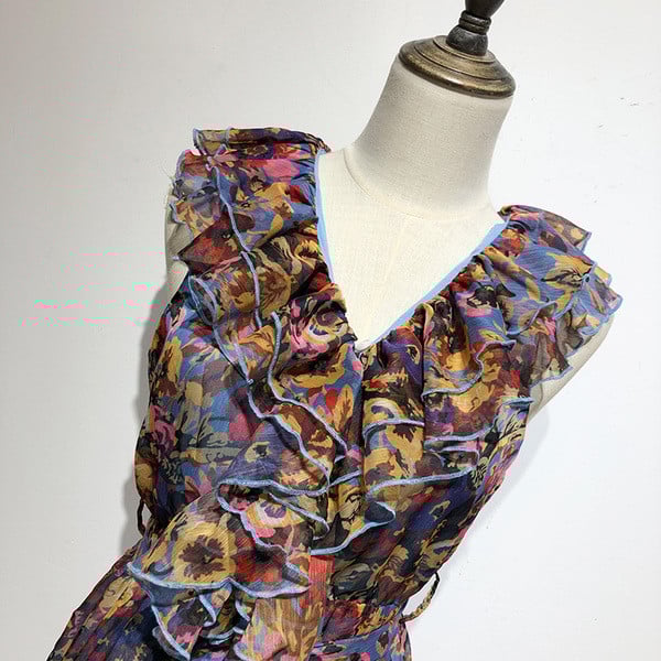 Salopeta de dama lunga din sifon cu model floral