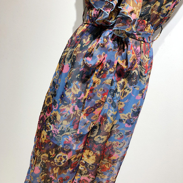 Salopeta de dama lunga din sifon cu model floral