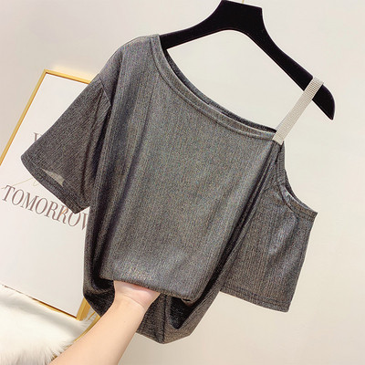 Bluză de damă cu pietre și mâneci scurte în mai multe culori