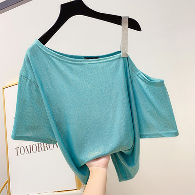 Bluză de damă cu pietre și mâneci scurte în mai multe culori