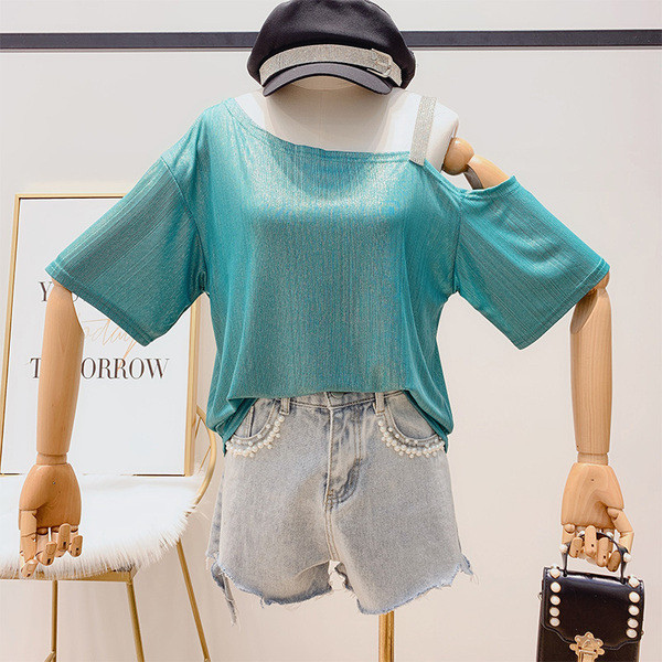 Bluză de damă cu pietre și mâneci scurte în mai multe culori