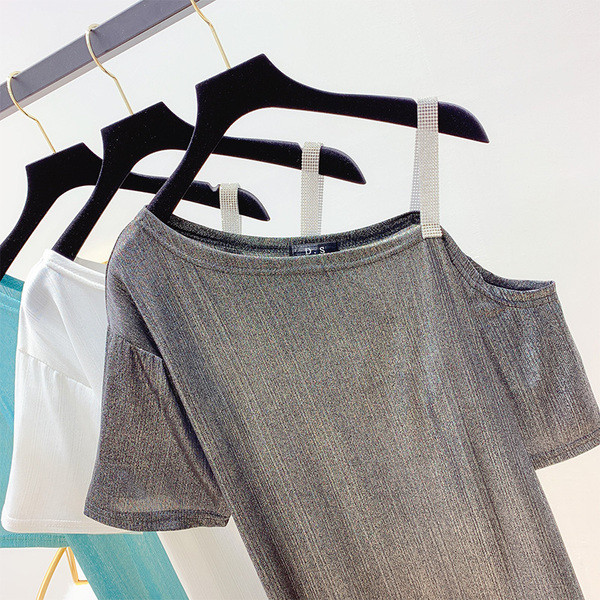 Bluză de damă cu pietre și mâneci scurte în mai multe culori