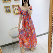 Rochie lunga de dama cu maneci scurte si imprimeu floral