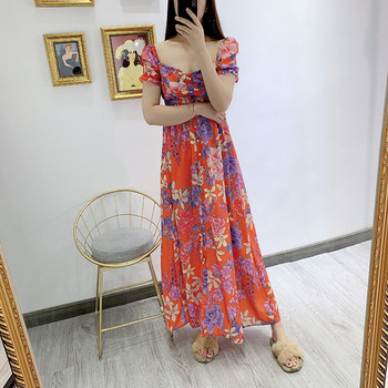 Rochie lunga de dama cu maneci scurte si imprimeu floral