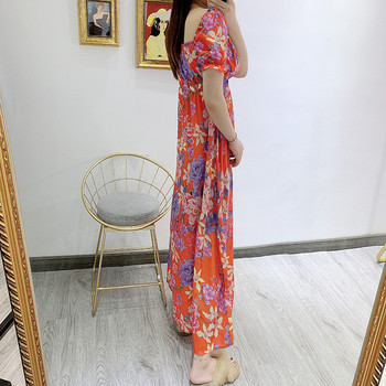 Rochie lunga de dama cu maneci scurte si imprimeu floral