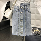 Стилна дамска дънкова пола с копчета и размери до 5XL