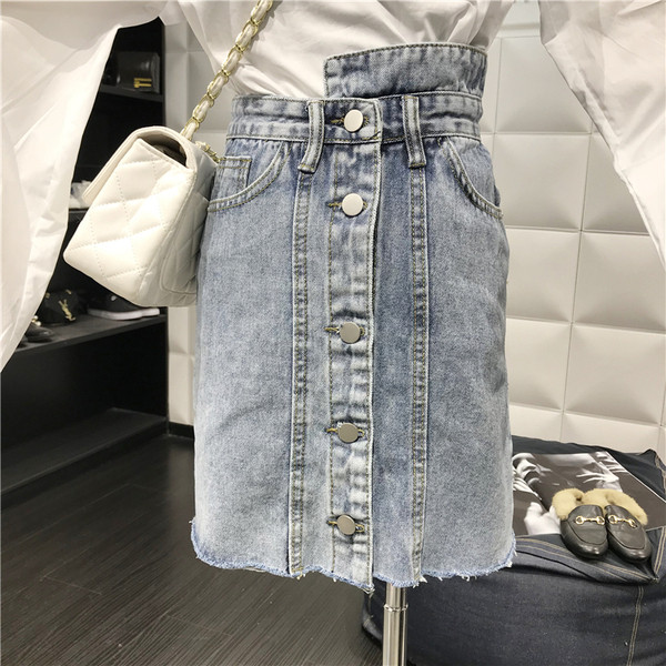 Стилна дамска дънкова пола с копчета и размери до 5XL