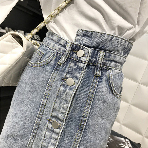 Стилна дамска дънкова пола с копчета и размери до 5XL