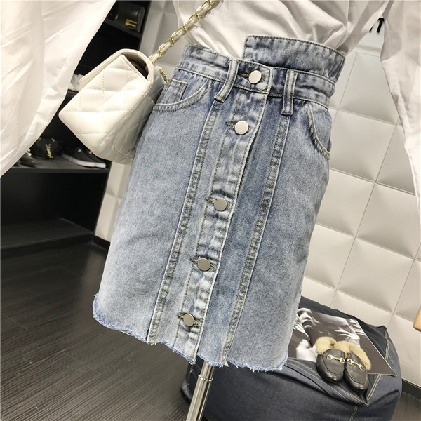 Стилна дамска дънкова пола с копчета и размери до 5XL