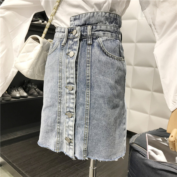 Стилна дамска дънкова пола с копчета и размери до 5XL